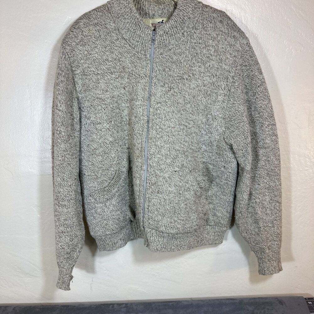 Winona Knits XL Wool Jacket Zip Up Fleece Nylon Made In USA Minnesota Vintage